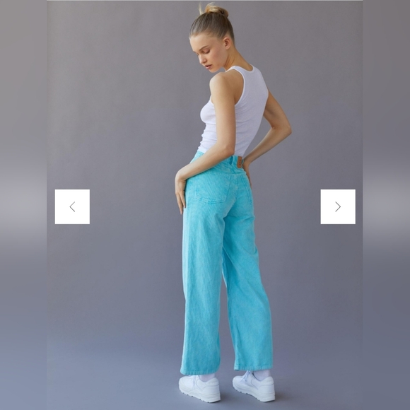 BDG High & Wide Corduroy Ankle Pants Turquoise Urban Outfitters Size 28 - Picture 2 of 15